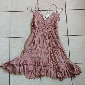 Free People Rose Pink Crochet Bodice Sundress